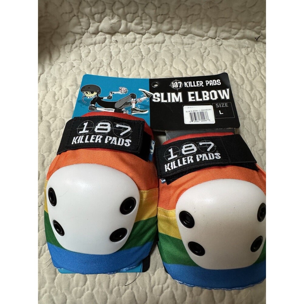 187 Killer Pads Slim Elbow Pads Large Rainbow Skateboard Roller Derby BMX New